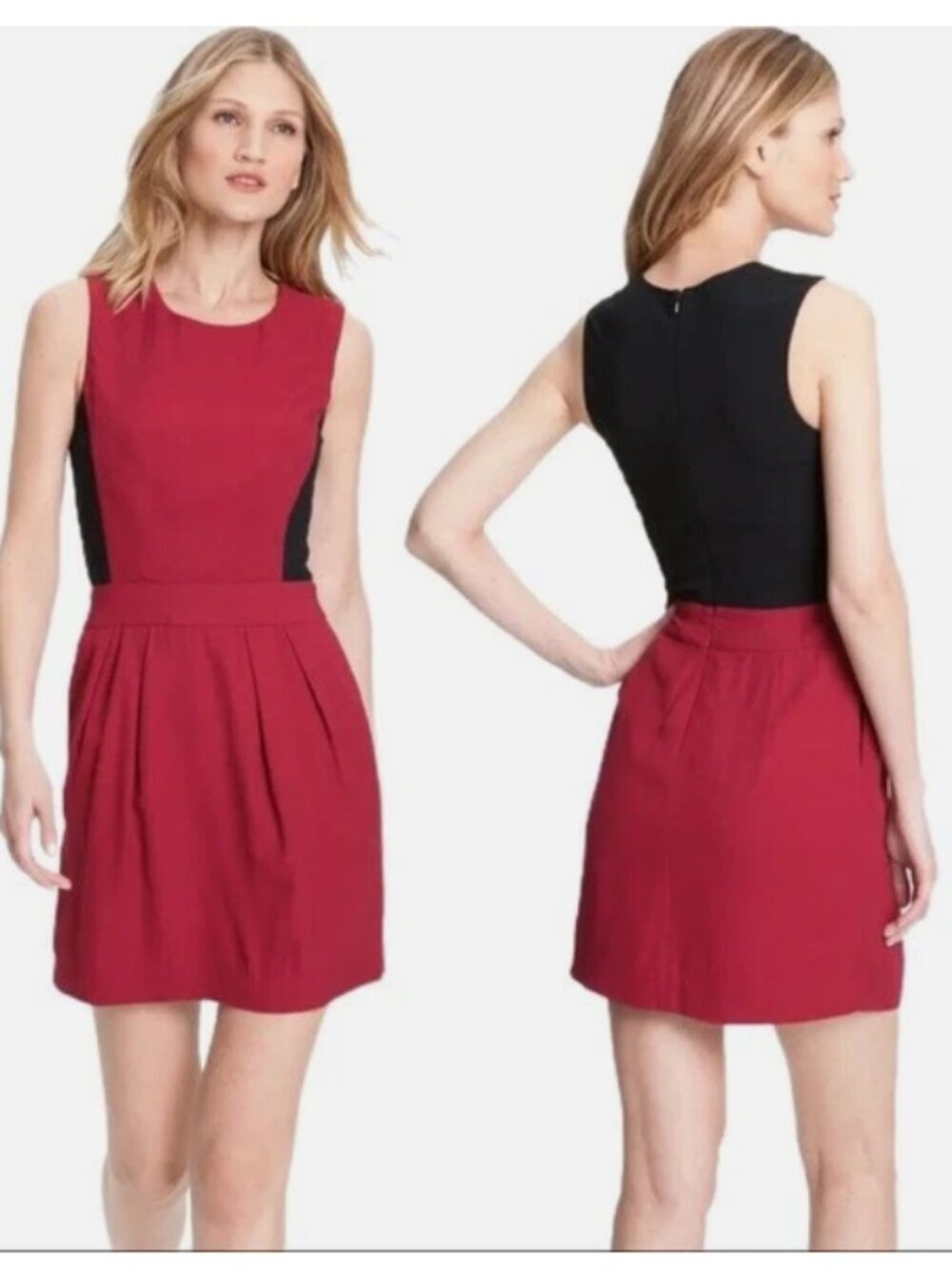 THEORY Darua Tailor Wool Sleeveless Burgundy Black Sheath Dress (Women's Size 4)